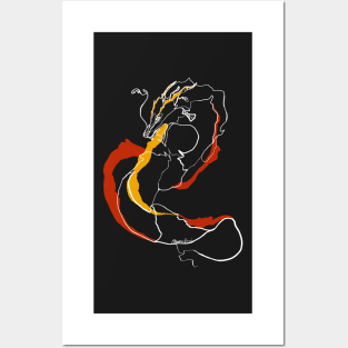 Single Line - Dragon (White) Posters and Art